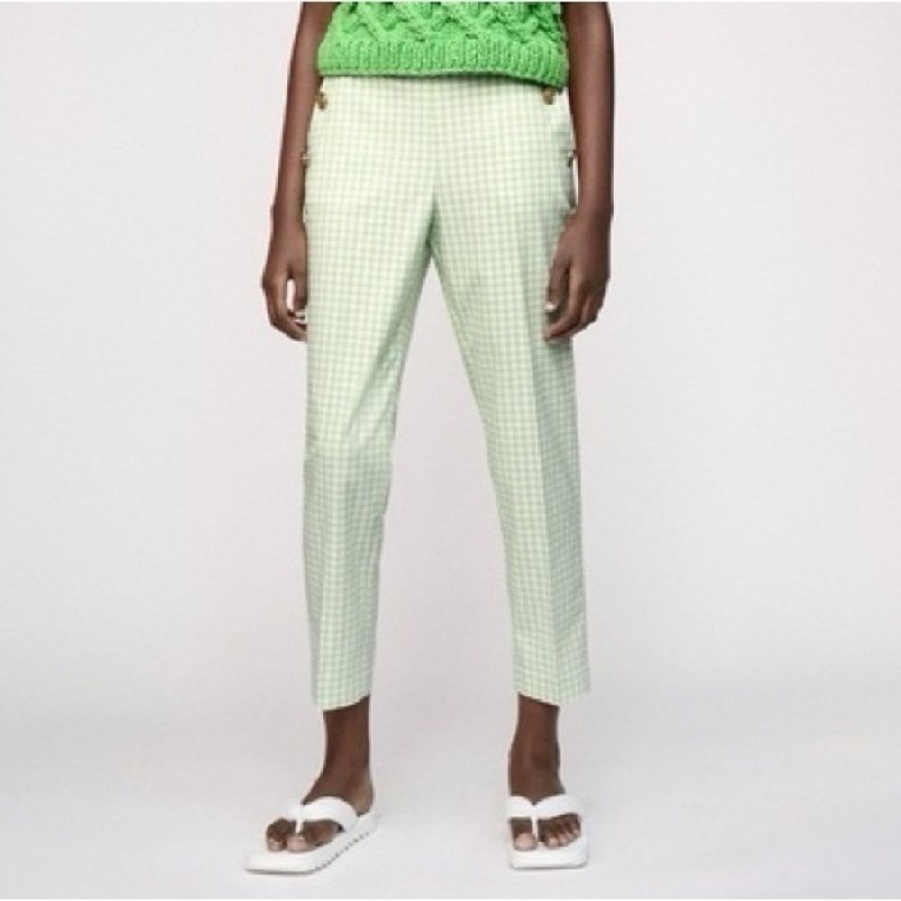 ZARA Green Gingham High Rise Tapered Cropped Pants Women's Size Small